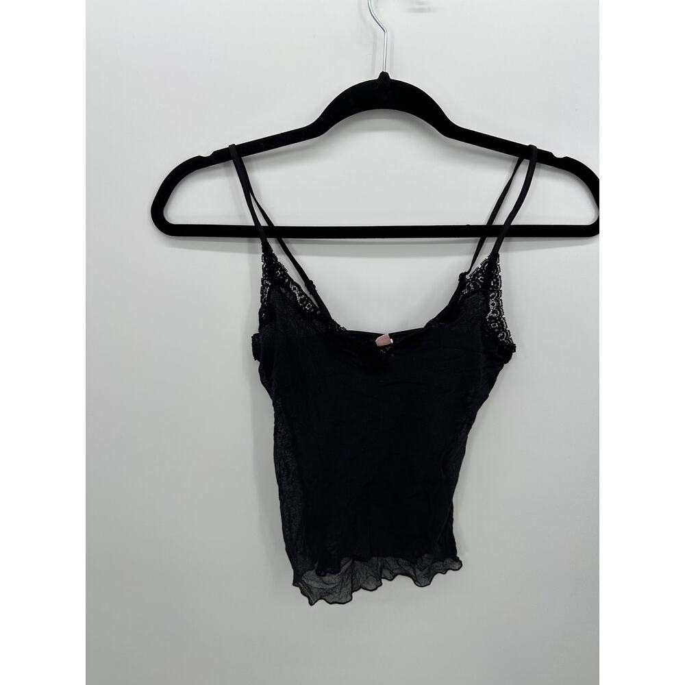 Victoria's Secret Womens Black Sheer Tank Top Sz M Sexy Lace Festival Nylon